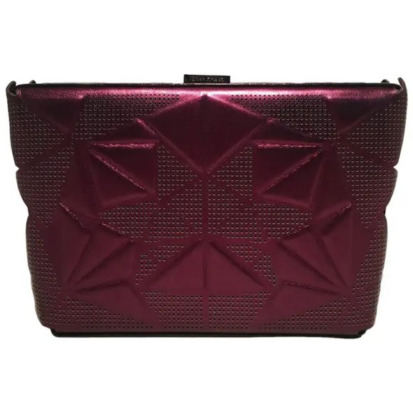 Tonya Hawkes Purple Metallic Embossed and Laser Cut Leather Clutch - Picture 1 of 8
